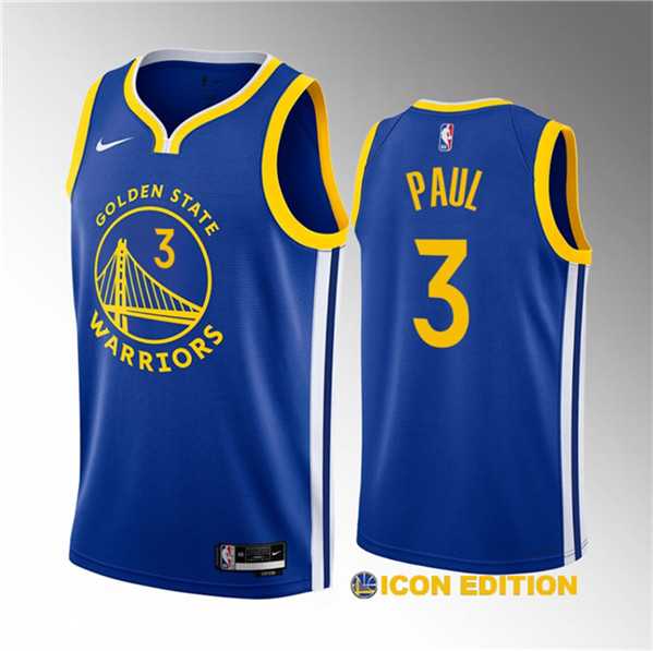 Mens Golden State Warriors #3 Chris Paul Blue Icon Edition Stitched Basketball Jersey Dzhi